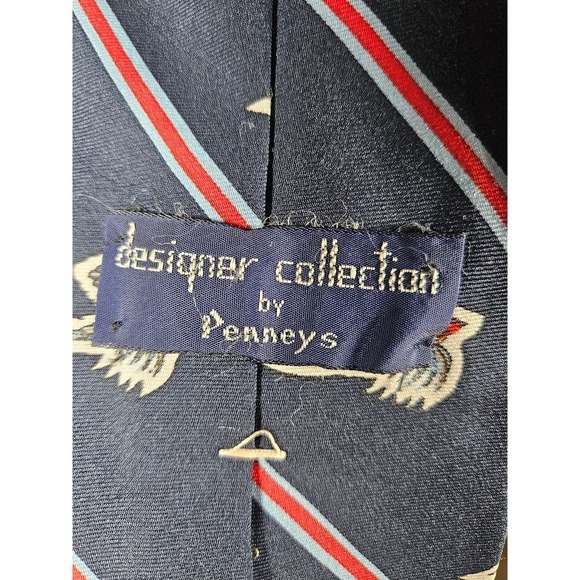 Mens Vintage JC Penny Tie Designer Collection Navy Red Birds - Picture 4 of 5